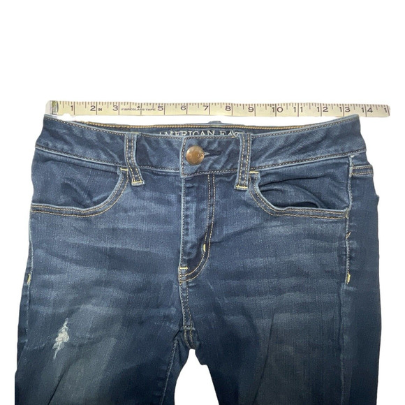 American Eagle Jeggings Womens Size 4 Long Jeans Super Stretch Denim Distressed - Picture 8 of 12